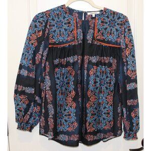 Celina Moon Size S Floral Paisley Long Sleeve Blouse Navy Boutique Romantic